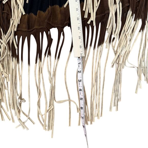 Western Black Brown Ombre Fringe High Low Jersey Skirt Strapless Dress Size XL - Picture 10 of 10